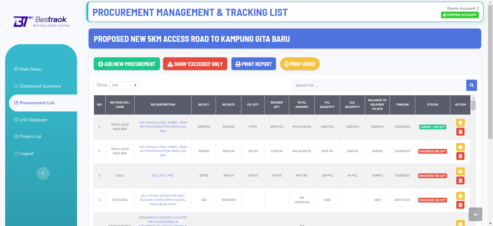 8- Procurement Management _ Tracking List
